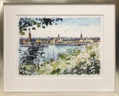 Akvarell inramad, Utsikt över Monteliusvägen en sommardag av Johan Persson