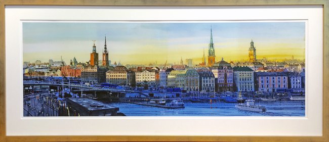 Inramad tavla av Johan Persson, Slussen.  Pris inramad med ArtGlass, 7.500:-. Yttermått 142x62 cm